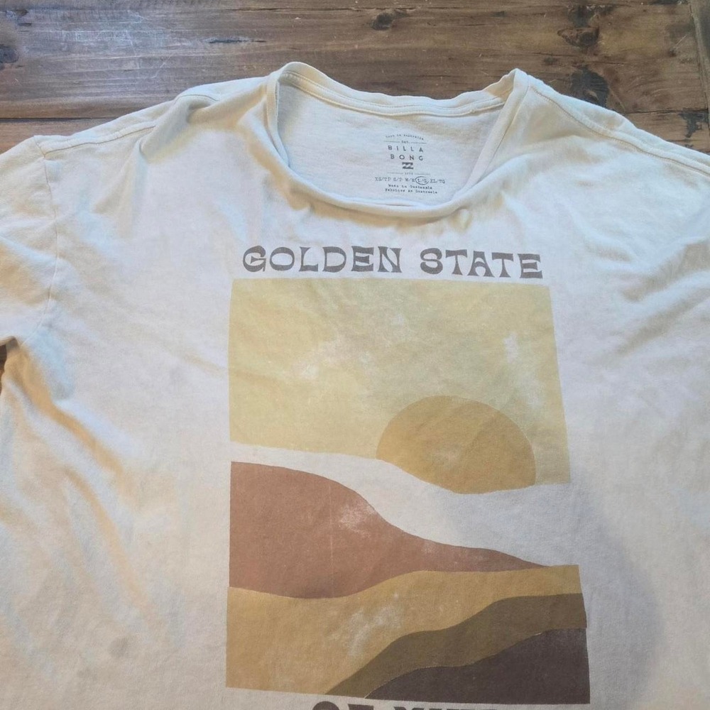 Billabong Golden State Graphic T-Shirt Mens Large Cream Surf Retro Sunset Tee